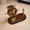 Busolă Giftdeco TT017, alamă și lemn, 13,8 x 6,8 x 14,5 cm, stil retro, nautic, clasic