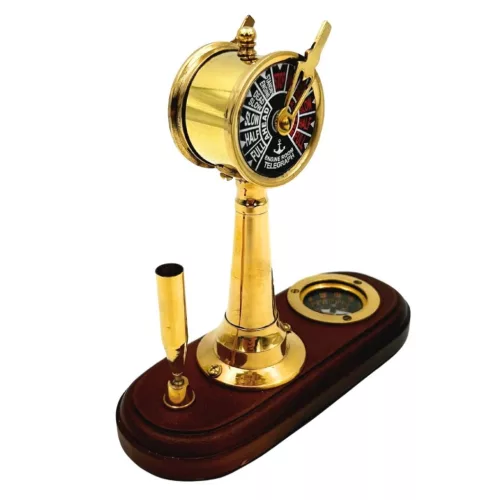 Busolă Giftdeco TT018, alamă și lemn, 16,5 x 6 x 16,8 cm, stil retro, vintage, nautic