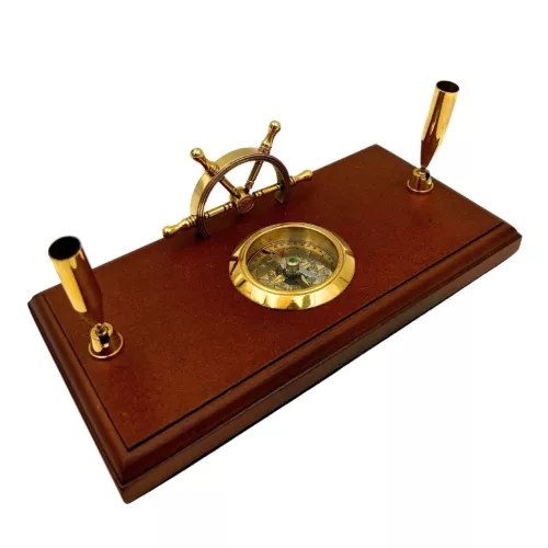 Busolă Giftdeco TT019, alamă și lemn, 21 x 10,5 x 7,3 cm, stil retro, vintage, nautic