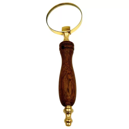 Lupă Giftdeco NC2677AZ, alamă, sticlă și lemn, lungime 17 cm, diametru 4 cm, stil retro, vintage, colonial