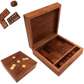   Set domino și zaruri Giftdeco DO-002, lemn și alamă, cutie 15,2 x 15,2 x 5 cm