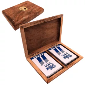   Set Giftdeco DNU-2791 cu 2 pachete de cărți, cutie din lemn și detalii din alamă, 15,5 x 11 x 4 cm