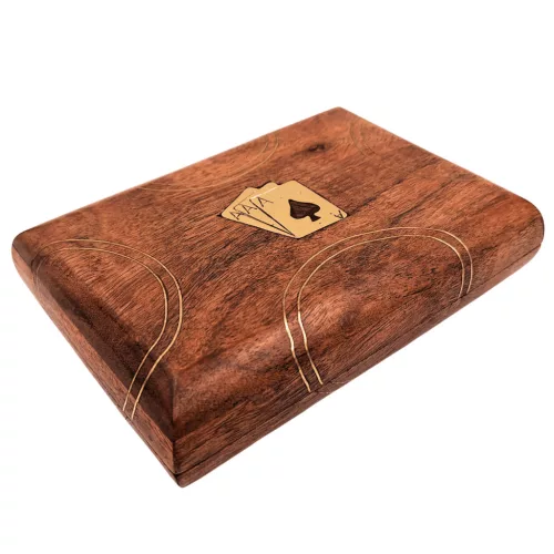 Set Giftdeco DNU-2791 cu 2 pachete de cărți, cutie din lemn și detalii din alamă, 15,5 x 11 x 4 cm