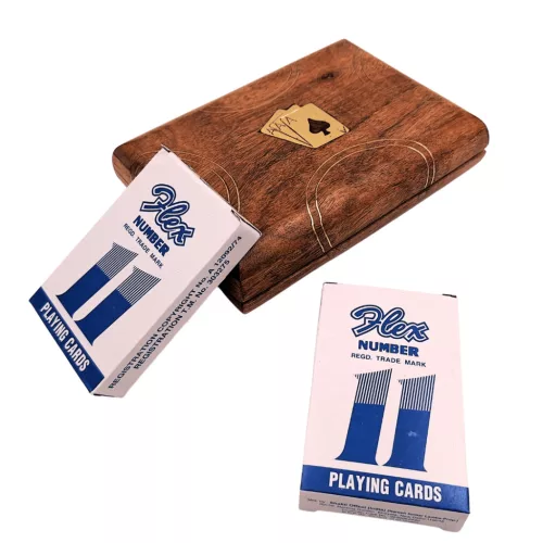 Set Giftdeco DNU-2791 cu 2 pachete de cărți, cutie din lemn și detalii din alamă, 15,5 x 11 x 4 cm
