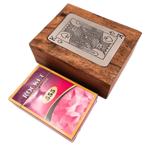 Set de cărți Giftdeco DNU-3025 în cutie din lemn cu plăcuță Rege, aluminiu, 11,5 x 8 x 4 cm