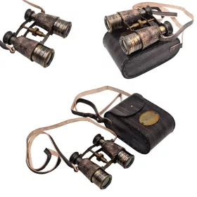   Binoclu decorativ Giftdeco BCL217, alamă și piele naturală, cu huse și curele