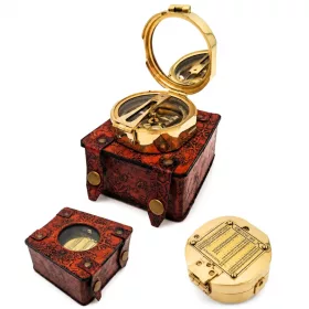  Busolă Giftdeco CB5L, alamă și piele, 7,5 x 7 x 3,4 cm, stil retro