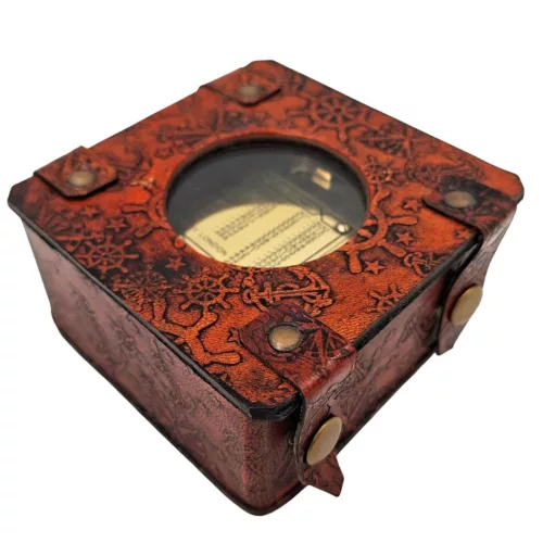 Busolă Giftdeco CB5L, alamă și piele, 7,5 x 7 x 3,4 cm, stil retro