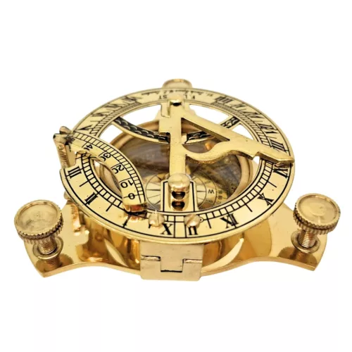 Busolă Giftdeco SD14K, alamă și sticlă, 7,5 cm x 7,5 cm x 3 cm, stil retro, vintage, clasic