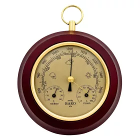   Stație meteo Giftdeco YG386, barometru, termometru și higrometru, MDF și alamă, diametru 15 cm