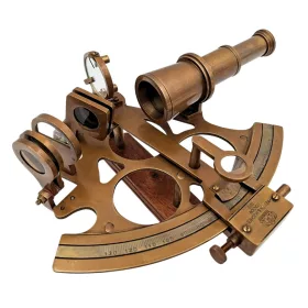   Sextant decorativ Giftdeco, alamă și lemn, 21 x 16 x 8 cm, stil retro, vintage, clasic