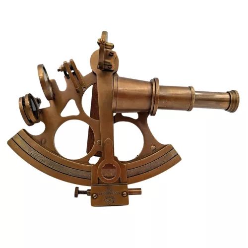 Sextant decorativ Giftdeco, alamă și lemn, 21 x 16 x 8 cm, stil retro, vintage, clasic