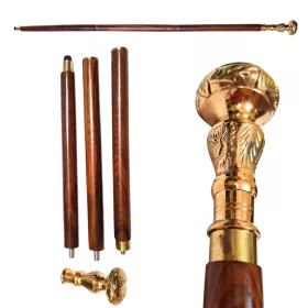   Baston pliabil Giftdeco DNU-WS-006, lemn și mâner din alamă, maro și auriu, 96 cm