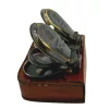 Binoclu decorativ Giftdeco BN863, alamă cu finisaj antichizat, husă din piele, 13 x 8 cm