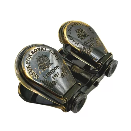 Binoclu decorativ Giftdeco BN863, alamă cu finisaj antichizat, husă din piele, 13 x 8 cm