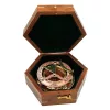 Busolă Giftdeco NC126, alamă, metal și lemn, 14,5 x 12 x 6,3 cm, stil retro, vintage, nautic