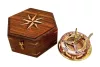 Busolă Giftdeco NC126, alamă, metal și lemn, 14,5 x 12 x 6,3 cm, stil retro, vintage, nautic