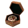 Busolă Giftdeco NC126, alamă, metal și lemn, 14,5 x 12 x 6,3 cm, stil retro, vintage, nautic