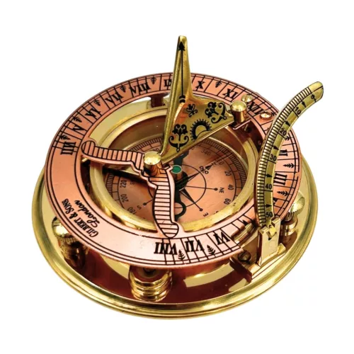 Busolă Giftdeco NC126, alamă, metal și lemn, 14,5 x 12 x 6,3 cm, stil retro, vintage, nautic