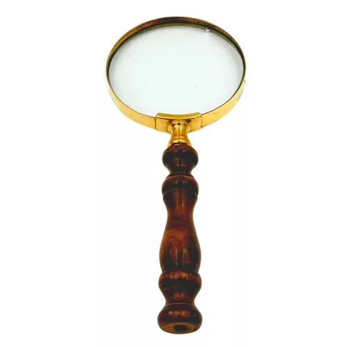 Lupă Giftdeco MG511, alamă, lemn și sticlă, 18 x 7,8 cm, stil retro