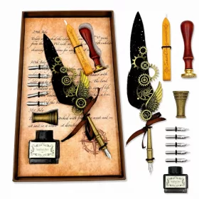   Set de caligrafie Giftdeco EE16, metal, lungime 22 cm, stil retro, clasic