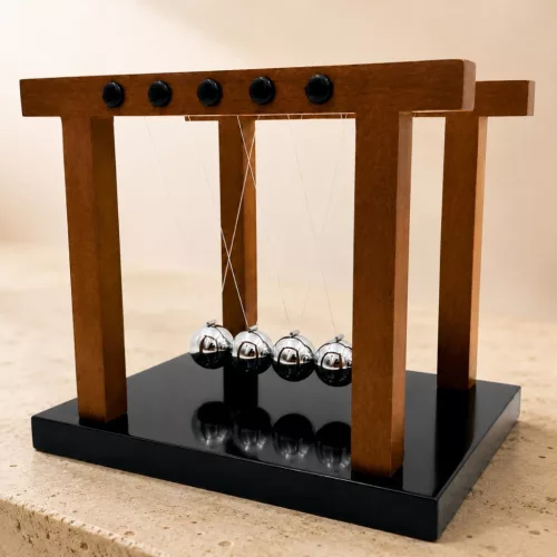 Pendul Newton decorativ Giftdeco YG1300F, metal și lemn, 19 x 15 x 15,5 cm, stil modern, clasic