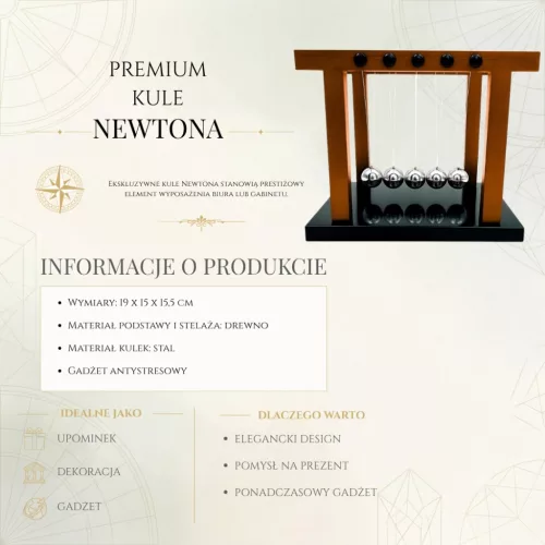 Pendul Newton decorativ Giftdeco YG1300F, metal și lemn, 19 x 15 x 15,5 cm, stil modern, clasic