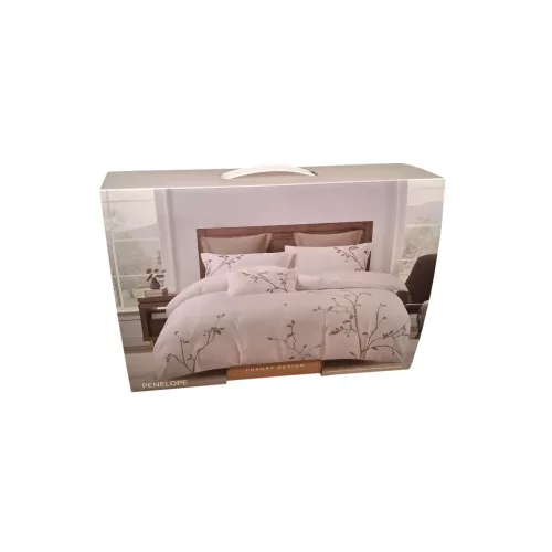 Lenjerie de pat Atria Penelope, 4 piese, 100% bumbac satinat TC300, cearceaf 220x240 cm, husa pilota 180x200 cm, 2 fete perna 50x70+5 cm, broderie florala, alb