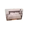 Lenjerie de pat Atria Serena, 4 piese, 100% bumbac satinat TC300, cearceaf 220x240 cm, husa pilota 180x200 cm, 2 fete perna 50x70+5 cm, broderie geometrica, alb
