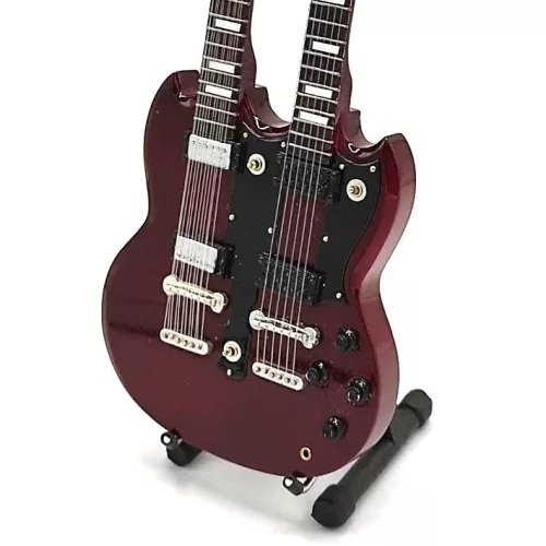 Miniatură chitara Indomini MGT-2059, Led Zeppelin Jimmy Page Double Neck, lemn de mahon, plastic și metal