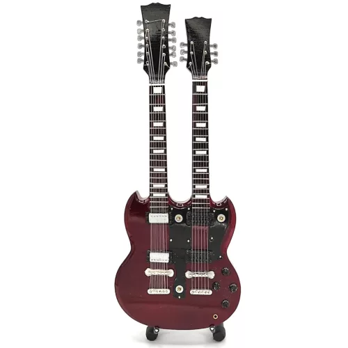 Miniatură chitara Indomini MGT-2059, Led Zeppelin Jimmy Page Double Neck, lemn de mahon, plastic și metal