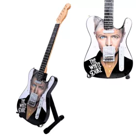   Miniatură chitara Indomini MGT-8976, Inspired by David Bowie, lemn de mahon, plastic și metal, înălțime 27,5 cm, lățime 9 cm, stil clasic