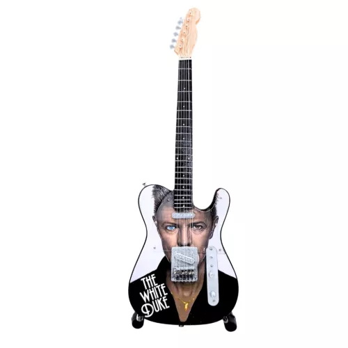 Miniatură chitara Indomini MGT-8976, Inspired by David Bowie, lemn de mahon, plastic și metal, înălțime 27,5 cm, lățime 9 cm, stil clasic