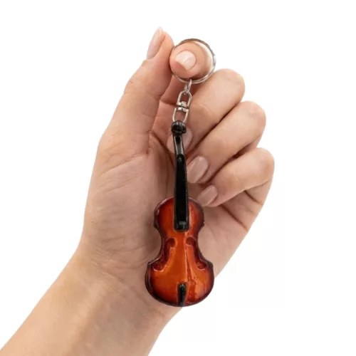 Miniatură vioara Indomini ECK-0887, keychain, lemn de mahon și metal, 6 x 11 x 0,5 cm